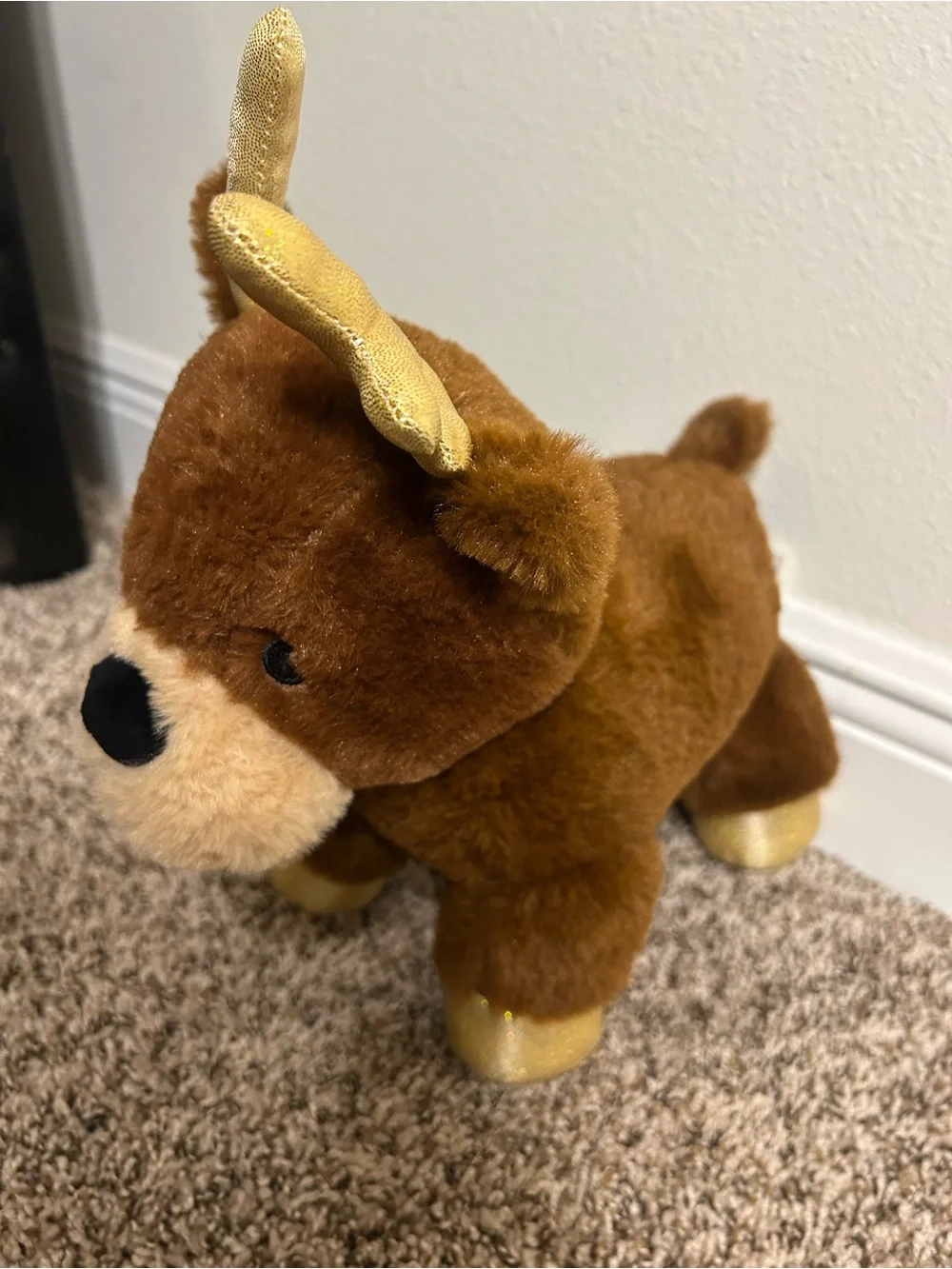 Brown Plush Reindeer with Gold Antlers